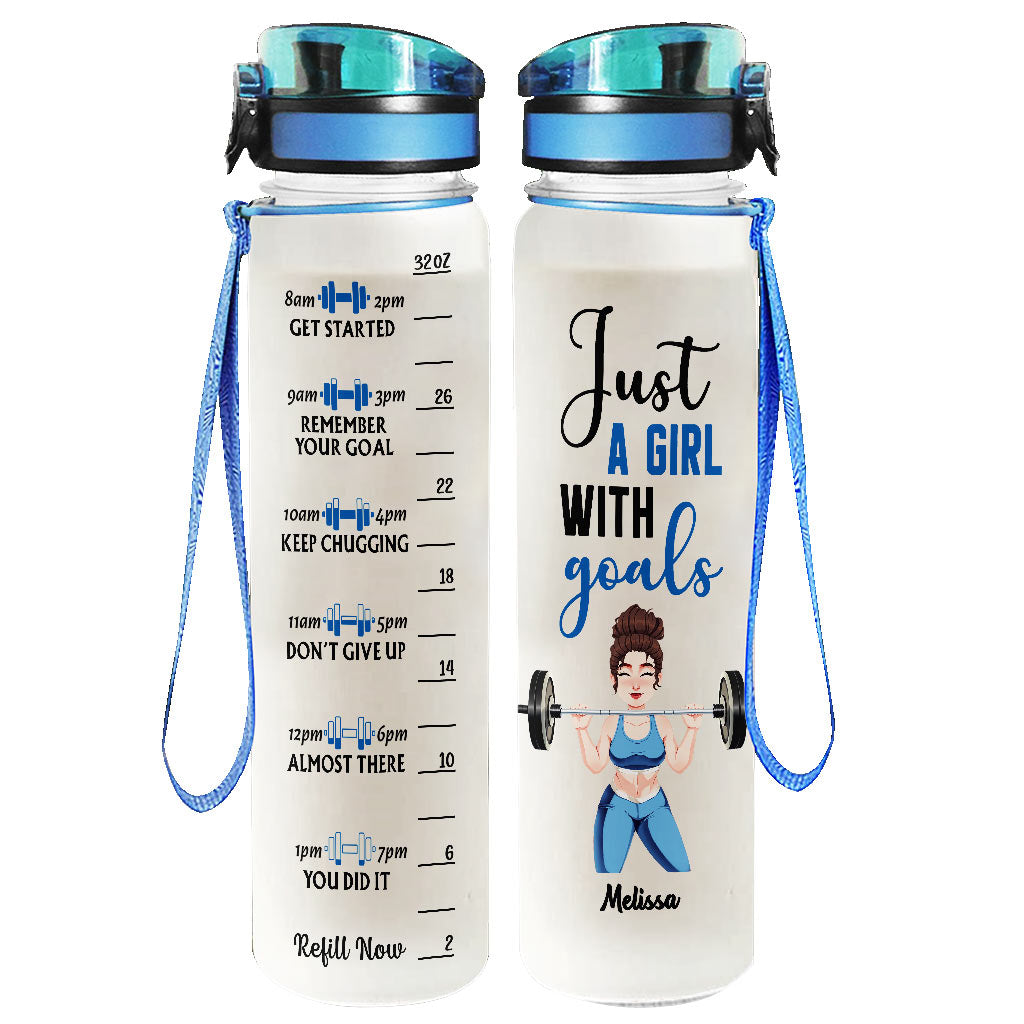 Just A Girl With Goals - Personalized Fitness Water Tracker Bottle
