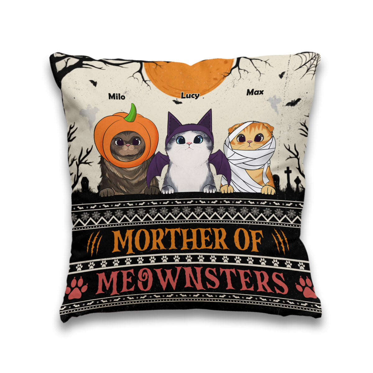 Mother Of Meownsters - Personalized Cat Throw Pillow