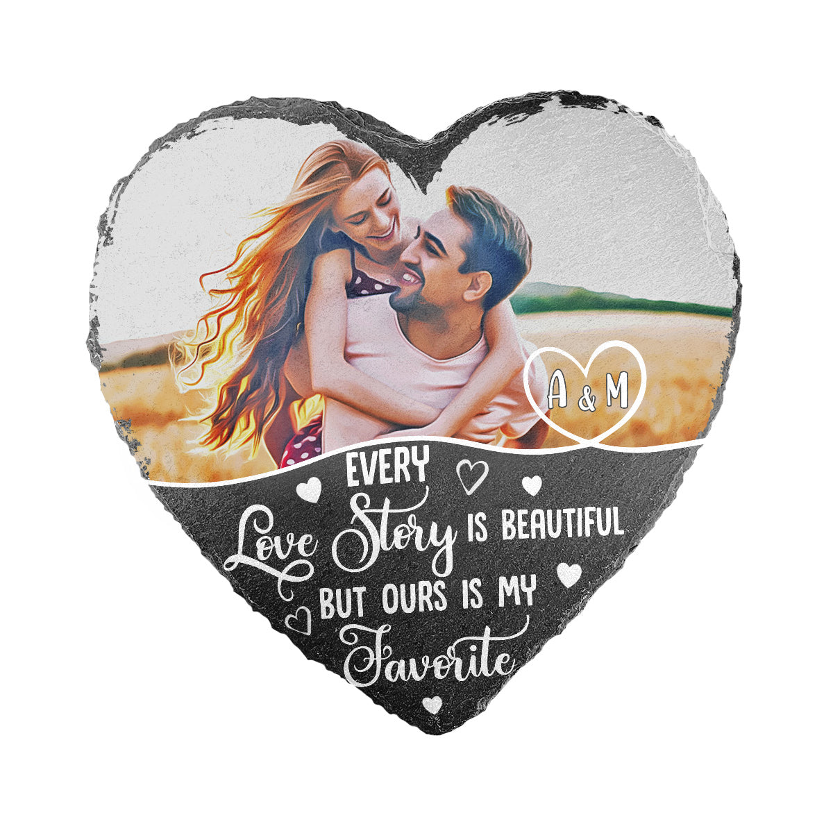 Every Love Story Is Beautiful - Personalized Couple Heart Shaped Stone