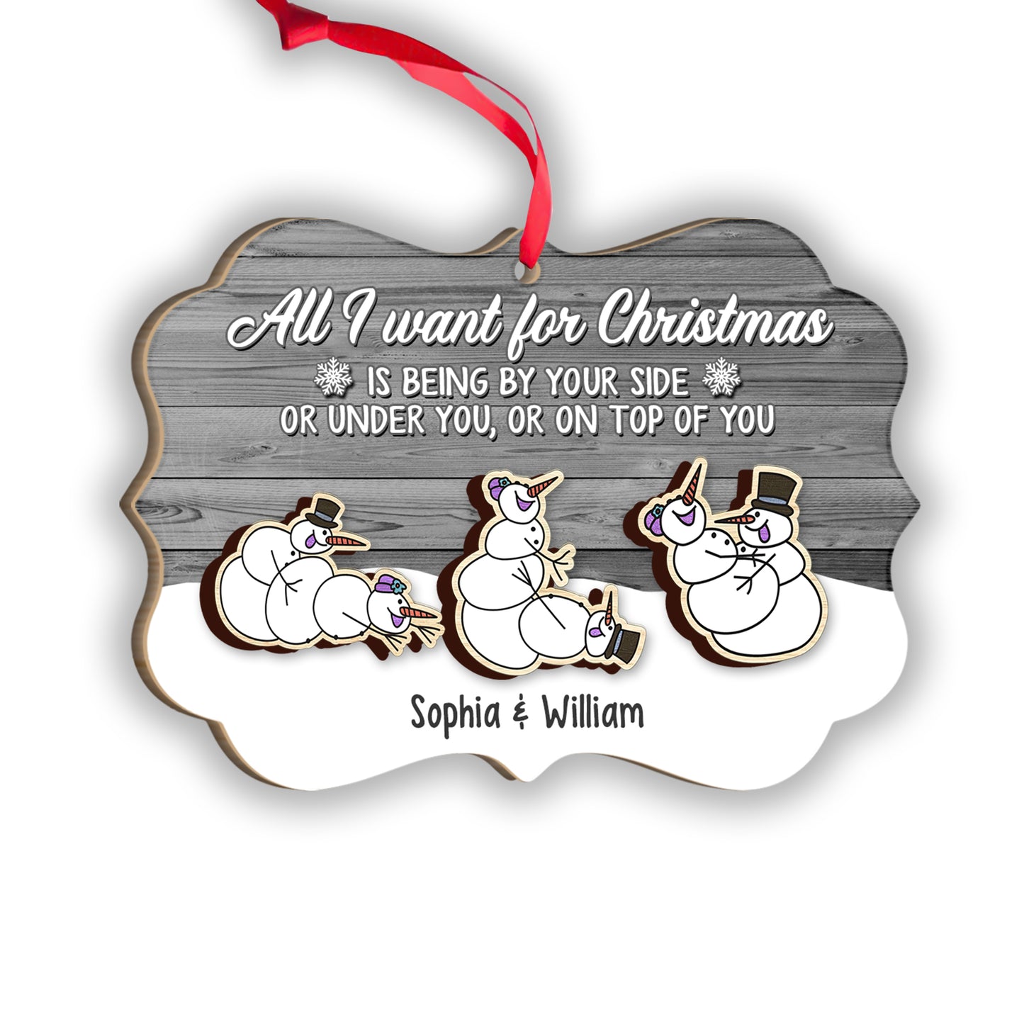 All I Want For Christmas - Personalized Couple 2 Layered Piece Ornament