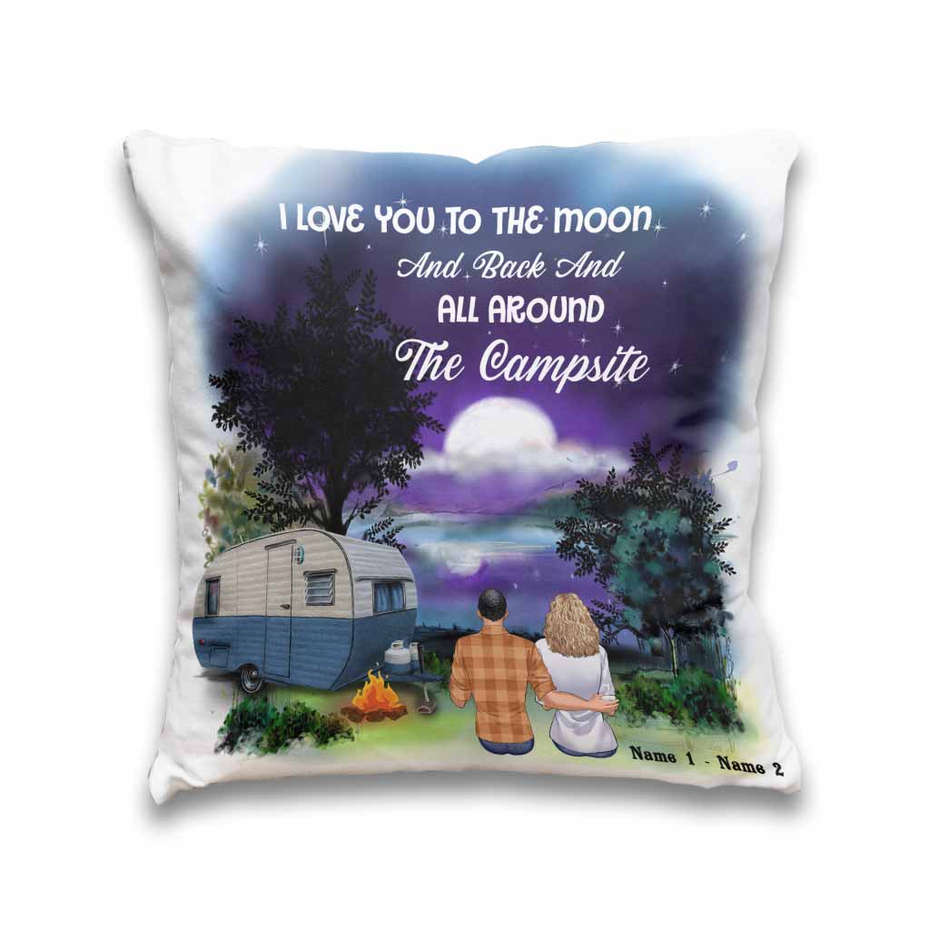 I Love You To The Moon And Back - Personalized Couple Camping Throw Pillow