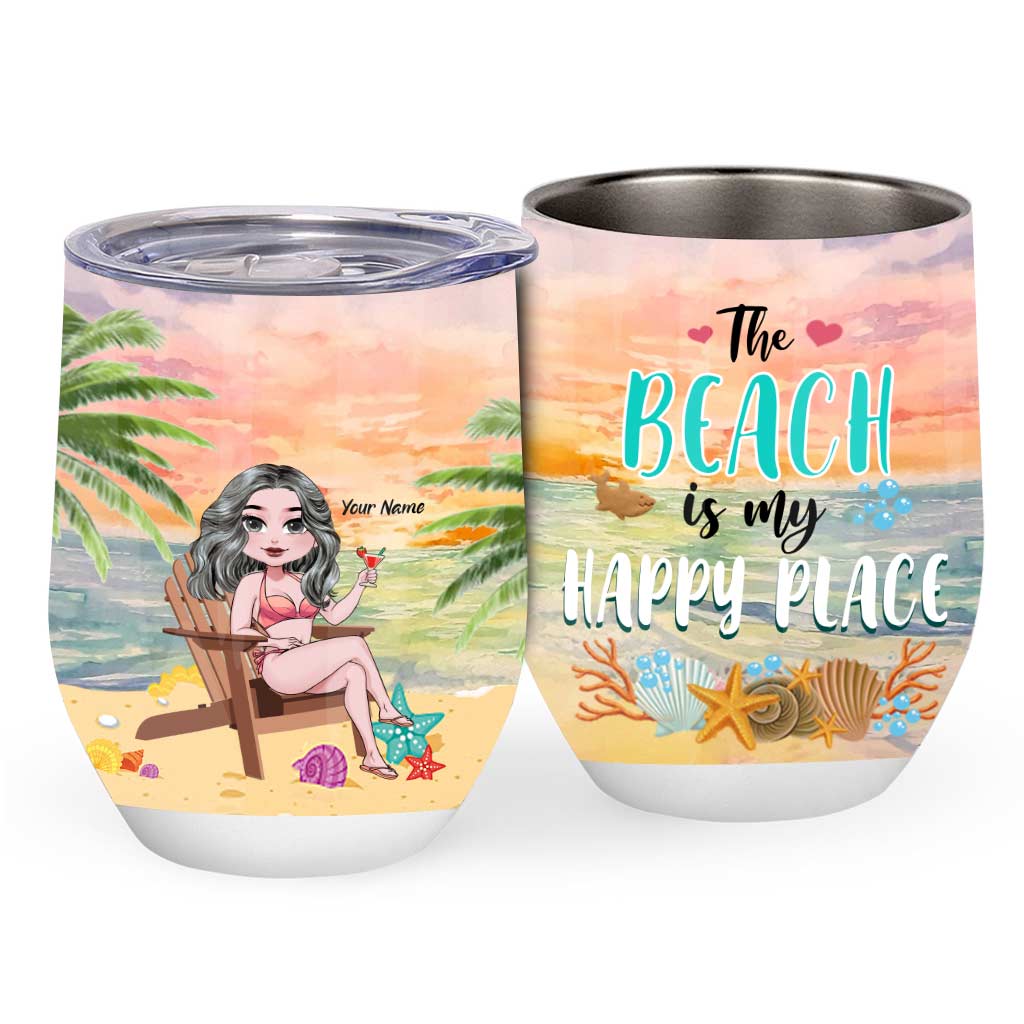 The Beach Is My Happy Place - Personalized Sea Lover Wine Tumbler