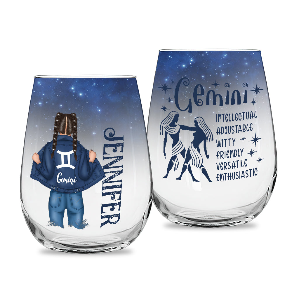 Zodiac Denim - Personalized Horoscope All Over Wine Glass