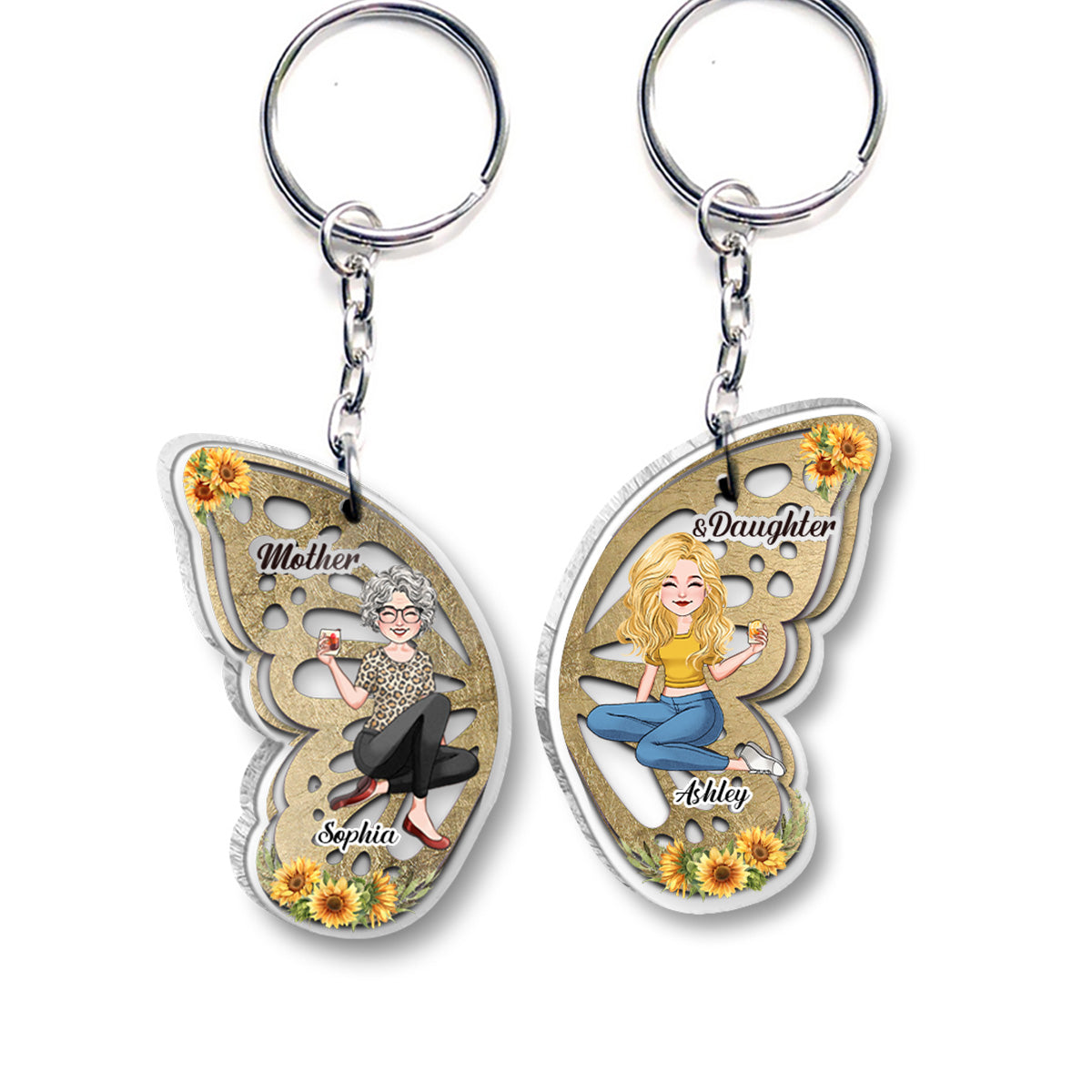 Mother & Daughter - Personalized Mother Transparent Matching Keychain