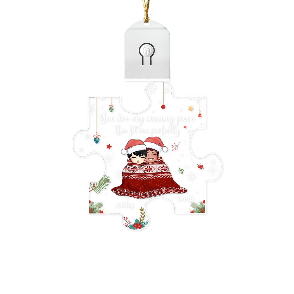 You Are My Missing Piece - Personalized Christmas Couple Shaped Led Acrylic Ornament
