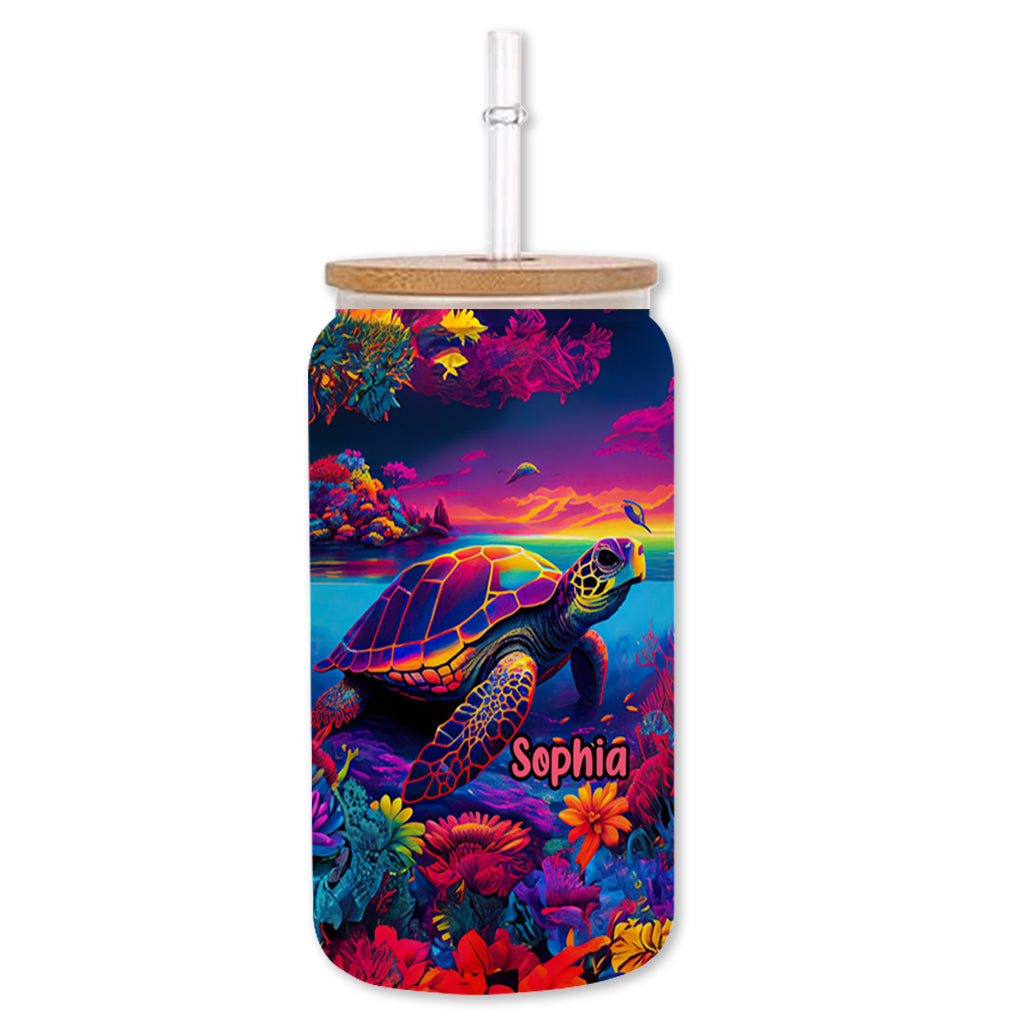 Salty Lil' Beach - Personalized Turtle Can Glass