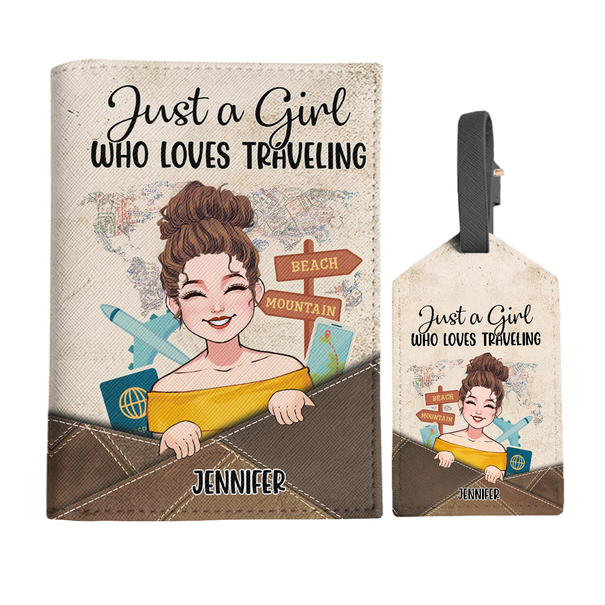 Just A Girl Who Loves Traveling - Personalized Travelling Leather Luggage Tag & Passport Holder