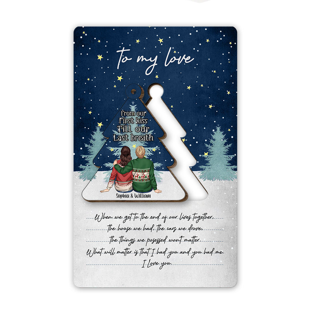 From Our First Kiss Till Our Last Breath - Personalized Christmas Couple Wooden Card Pop Out Ornament
