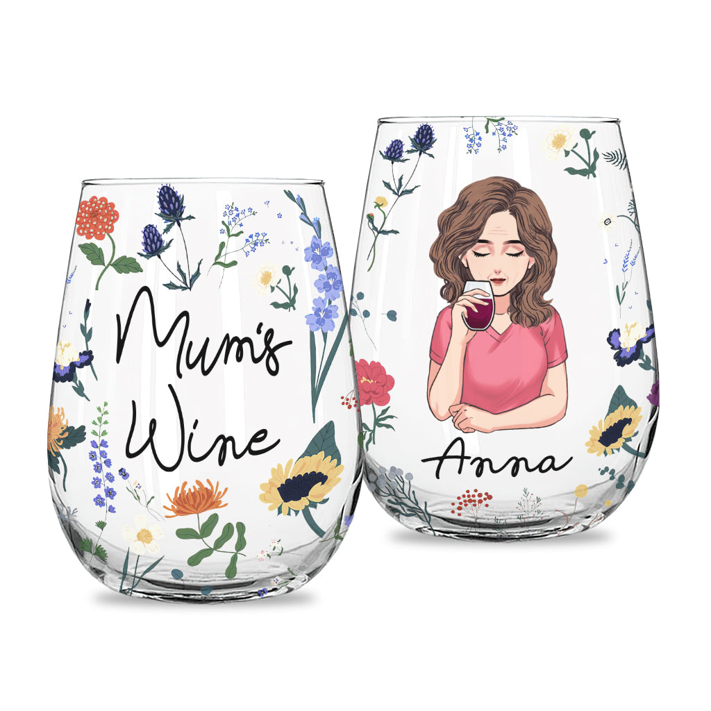 Mum's Wine Botanical Floral - Personalized Mother's Day Mother All Over Wine Glass