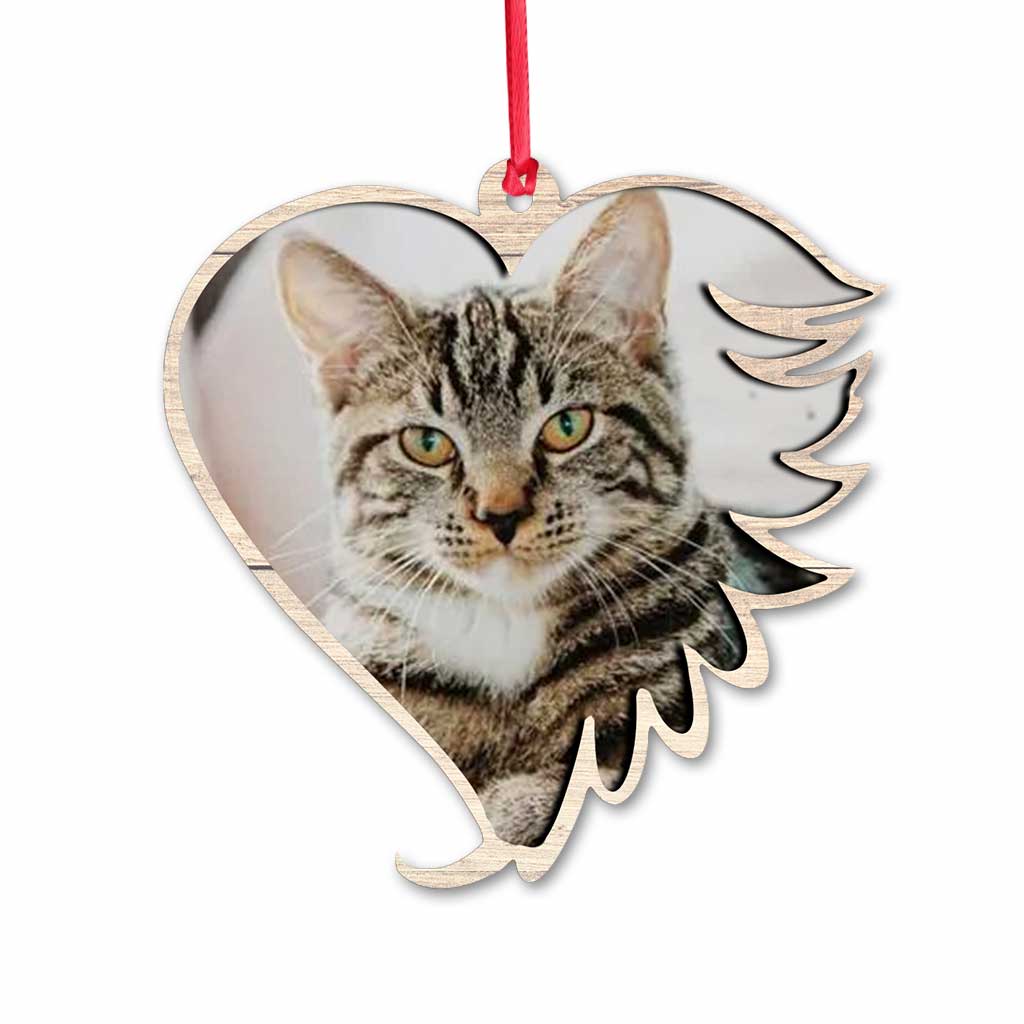 No Longer By Our Side But Forever In Our Hearts - Personalized Christmas Cat Ornament (Printed On Both Sides)