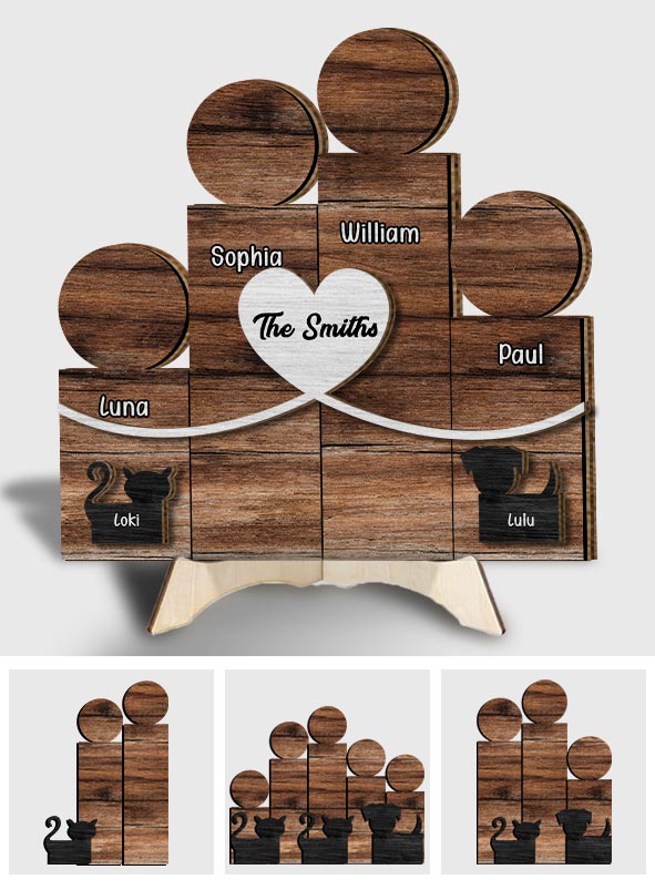 Wooden Family Block Figures - Personalized Family 2 Layered Wood Sign / Wood Plaque