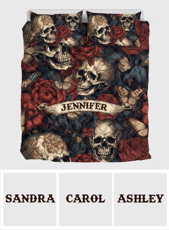 Vintage Rose Skull - Personalized Skull Quilt Set
