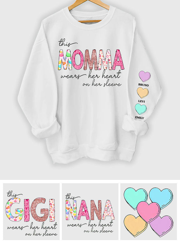 This Grandma Wears Her Heart On Her Sleeve - Personalized Grandma All Over Shirt