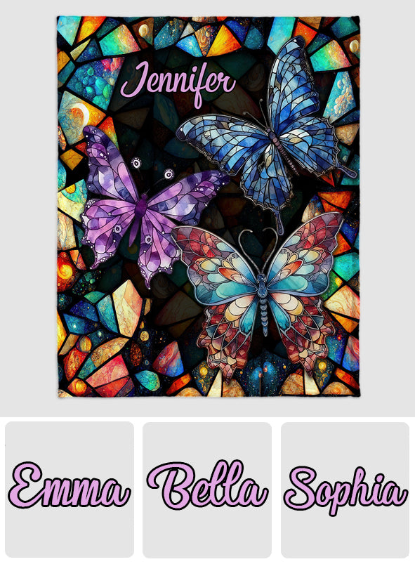 Butterfly Colorful Stained Glass Pattern - Personalized Butterfly Blanket