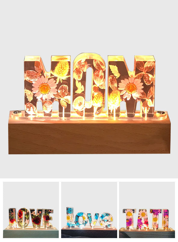 Mom Floral Resin Lamp - Personalized Mother Custom Name Lamp