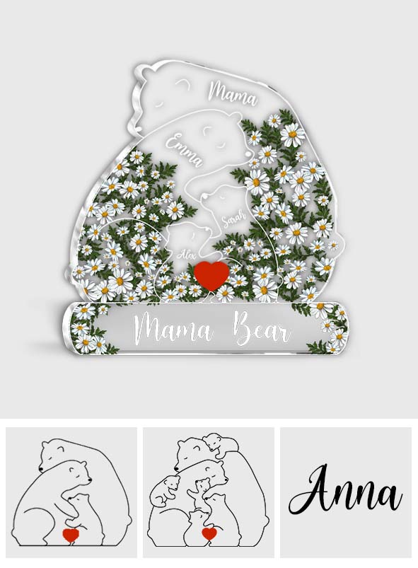 Mama Bear Daisy - Personalized Mother Custom Shaped Acrylic Plaque