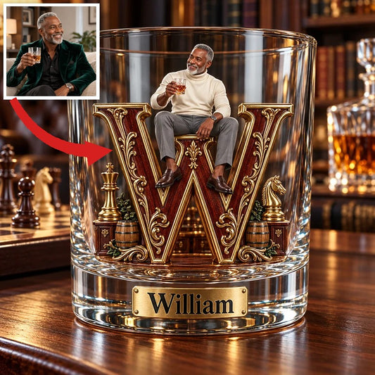 Personalized Custom Photo Chess Monogram Whiskey Glass - Gift for Older Men Who Love Whiskey