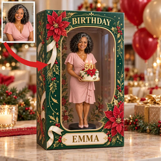 Personalized Custom Photo Poinsettia Figurine in Acrylic Display Box - 50th Birthday Gift for Women