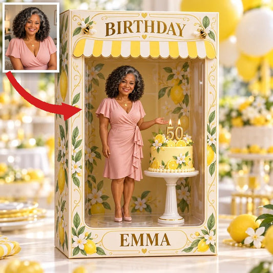 Personalized Custom Photo Lemon Blossom Figurine in Acrylic Display Box - 50th Birthday Gift for Women