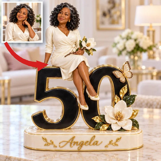Personalized Magnolia Custom Shaped Acrylic Plaque, Custom Portrait 40th 50th 60th 70th 80th Birthday Gift for Mom, Grandma, Great Grandma, Wife, Aunt, Mother in Law, Flower Lover