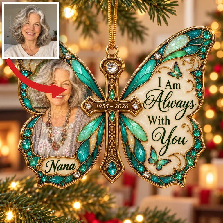 Personalized Custom Photo Butterfly Memorial 3D Christmas Ornament - Grandmother Remembrance Keepsake