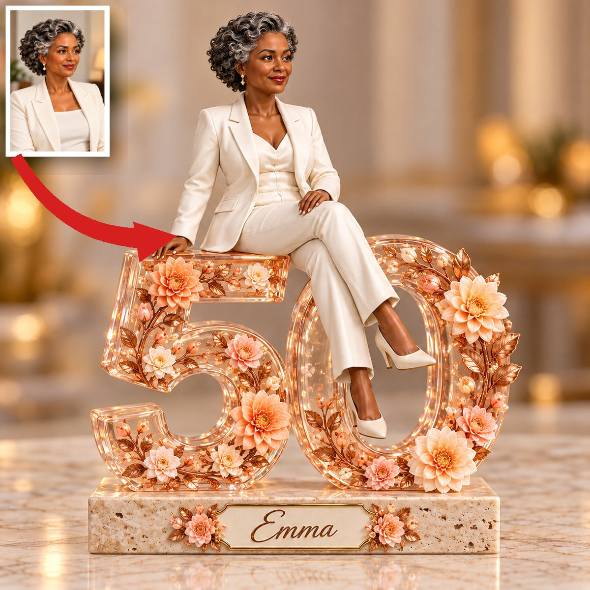 Personalized Custom Photo Peach Dahlia Custom Shaped Acrylic Plaque - 50th Birthday Gift for Women