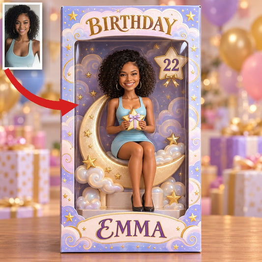 Personalized Moon and Stars Display Box - Birthday Portrait Figurine with Name and Age