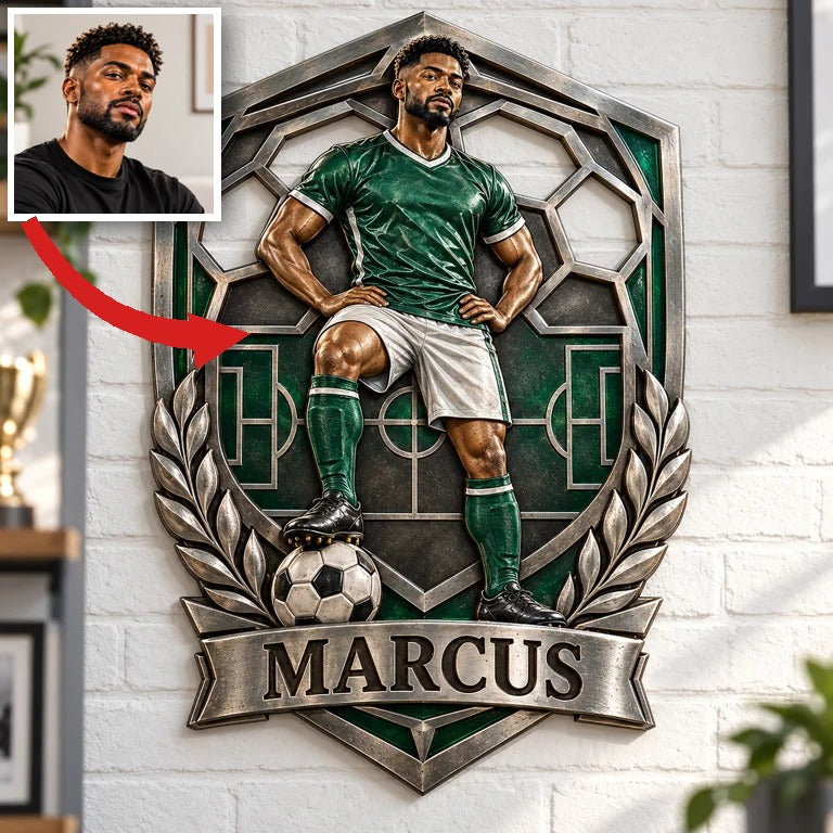 Personalized Custom Photo Soccer 3D Printed Cut Metal Sign - Gift for Young Men