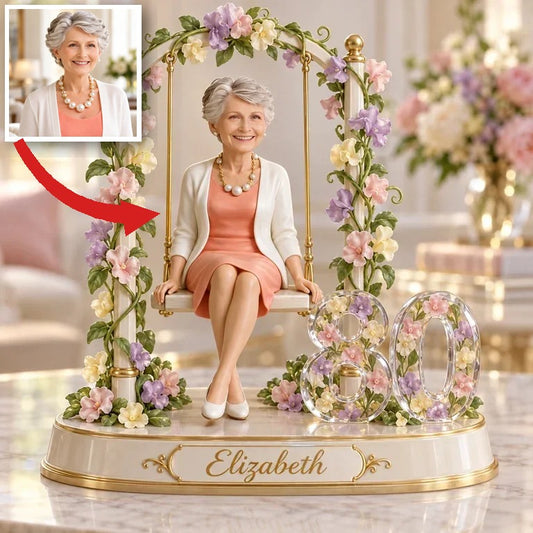 Personalized Floral Swing Photo Custom Shape Acrylic Plaque, Custom 18th 21st 30th 40th 50th Birthday Present for Daughter, Girlfriend, Wife, Sister, Thoughtful Gift for Women