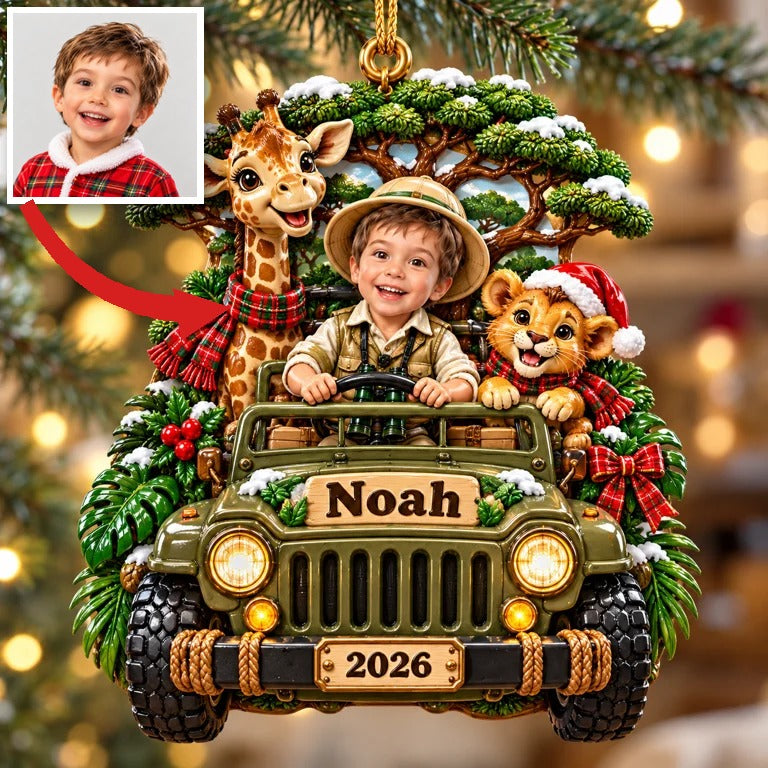 Personalized Custom Photo Safari 3D Ornament - 2026 Christmas Gift for Boys