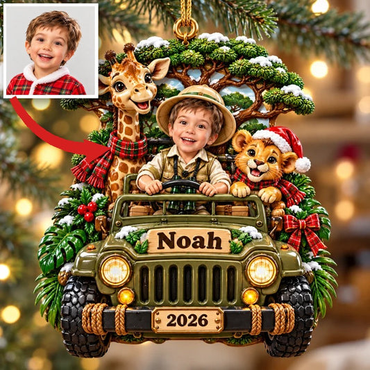 Personalized Custom Photo Safari 3D Ornament - 2026 Christmas Gift for Boys