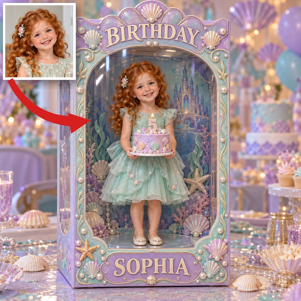 Personalized Custom Photo Under the Sea Acrylic Display Box - 5th Birthday Gift for Girls