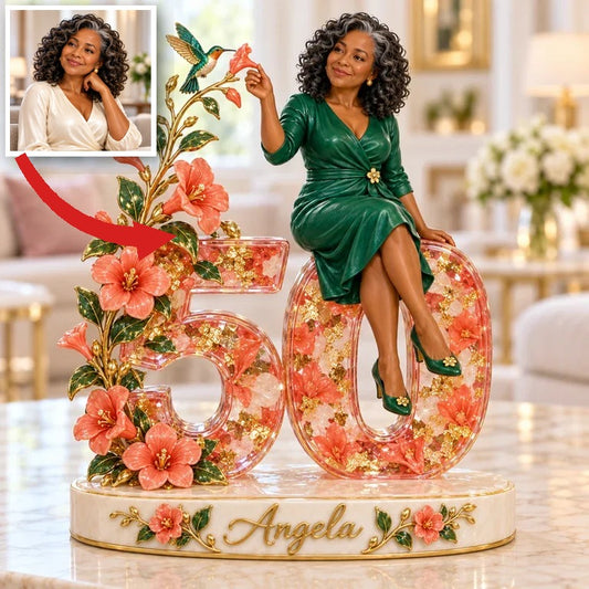 Personalized Hummingbird Custom Shaped Acrylic Plaque, Custom Portrait 40th 50th 60th 70th 80th Birthday Gift for Mom, Grandma, Wife, Sister, Aunt, Bird Lover, Nature Lover