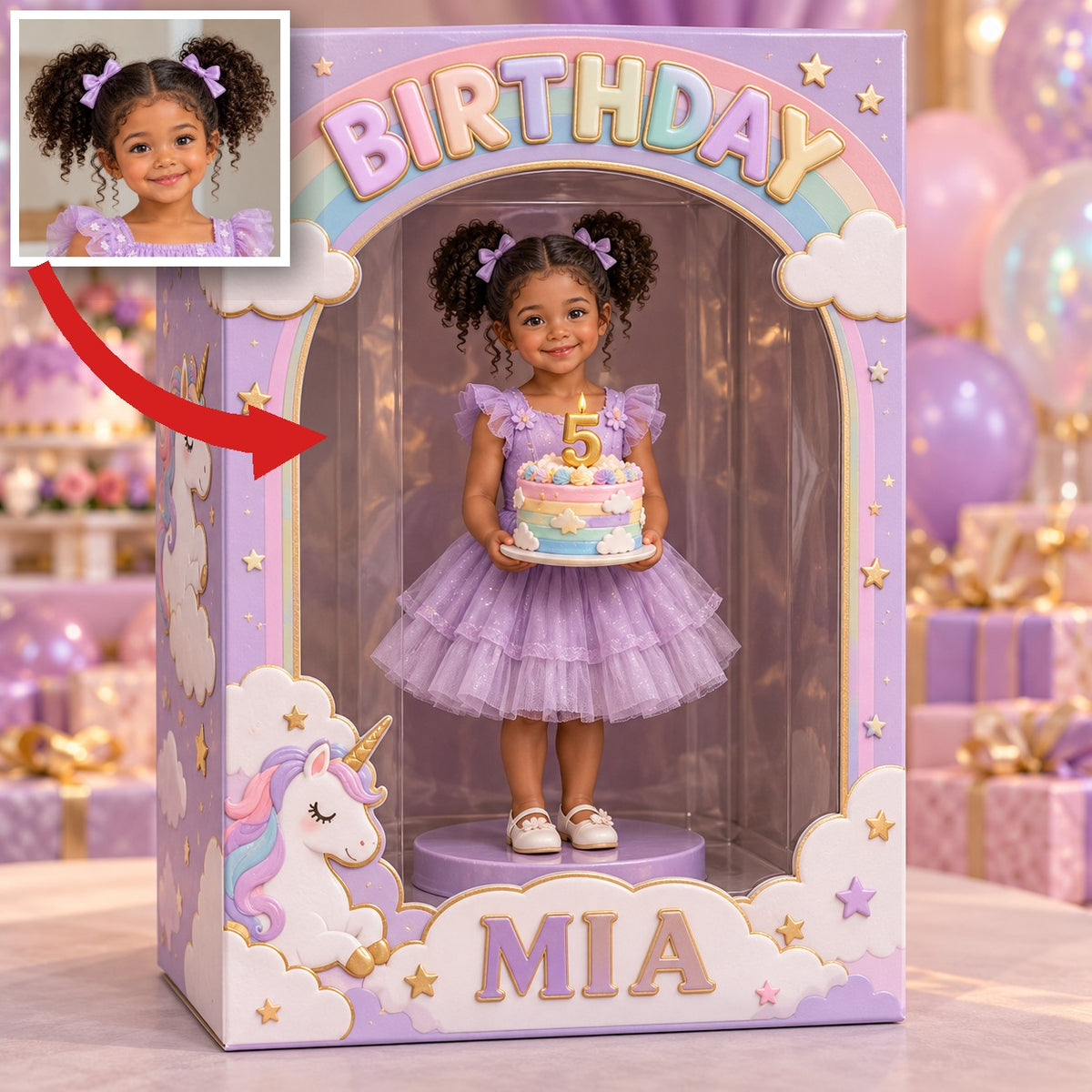 Personalized Custom Photo Unicorn Acrylic Display Box - 5th Birthday Gift for Girls