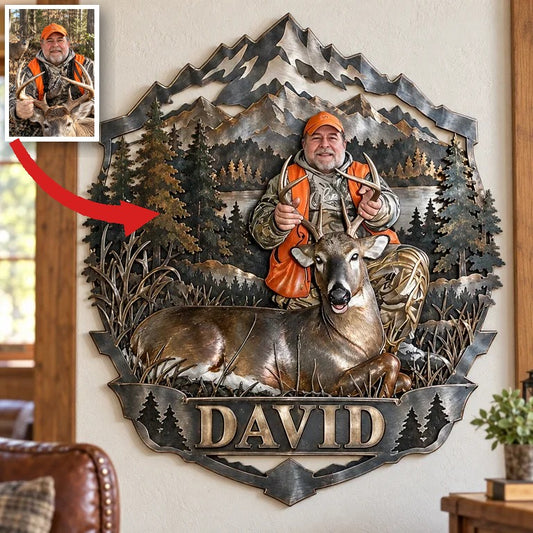 Personalized Custom Photo Deer Hunting 3D Cut Metal Sign - Gift for Older Men