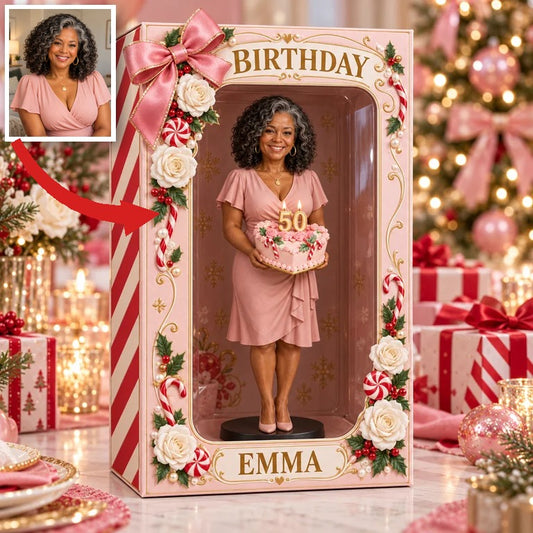 Personalized Custom Photo Christmas Candy Figurine in Acrylic Display Box - 50th Birthday Gift for Women