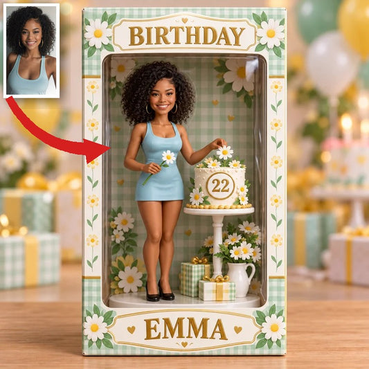 Personalized Birthday Figurine Display Box - Photo Portrait with Custom Name and Age