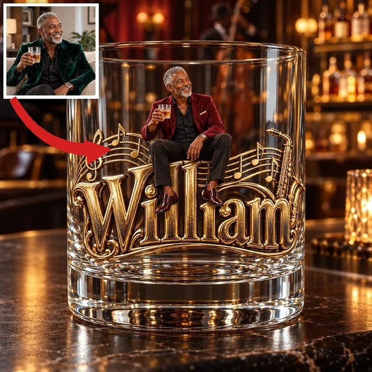 Personalized Custom Photo Jazz Whiskey Glass - Gift for Older Men Who Love Music