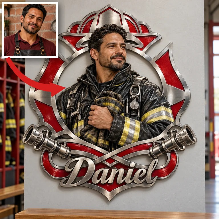 Personalized Custom Photo Firefighter 3D Cut Metal Sign - Gift for Men