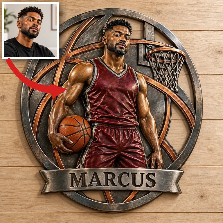 Personalized Custom Photo Basketball 3D Printed Cut Metal Sign - Gift for Young Men