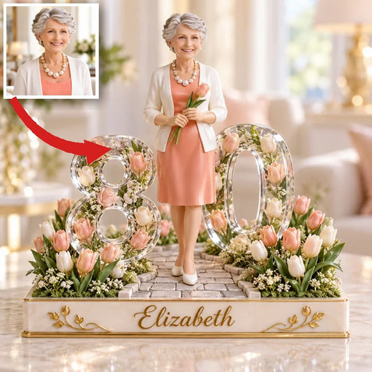 Personalized Tulip Garden Custom Shape Acrylic Plaque, Personalized 40th 50th 60th 70th Birthday Present for Mother, Grandmother, Aunt, Daughter, Unique Birthday Gift for Women