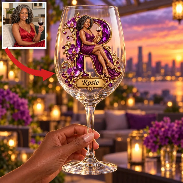 Personalized Custom Photo Orchid Wine Glass - Gift for Older Women