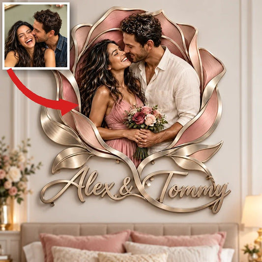 Personalized Custom Photo Rose 3D Metal Wall Art - Gift for Couples