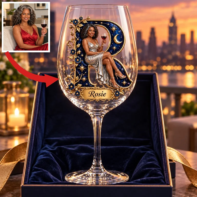 Personalized Custom Photo Celestial Wine Glass - Gift for Older Women