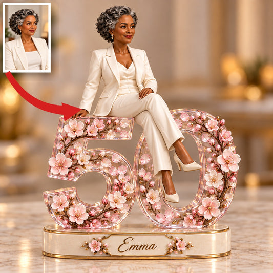 Personalized Custom Photo Cherry Blossom Custom Shaped Acrylic Plaque - 50th Birthday Gift for Women