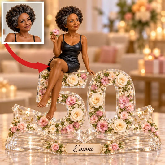 Personalized Custom Photo Rose Custom Shaped Acrylic Plaque - 50th Birthday Gift for Women