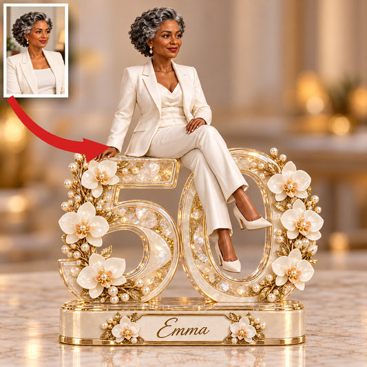 Personalized Custom Photo White Orchid Custom Shaped Acrylic Plaque - 50th Birthday Gift for Women