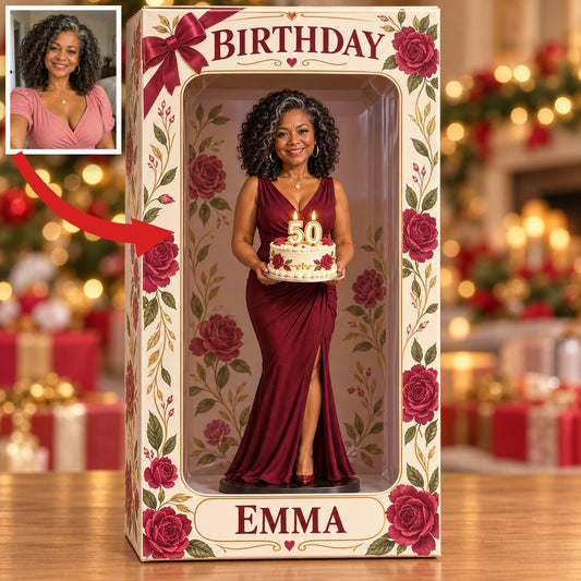 Personalized Custom Photo Red Rose Figurine Display Box - 50th Birthday Gift for Women