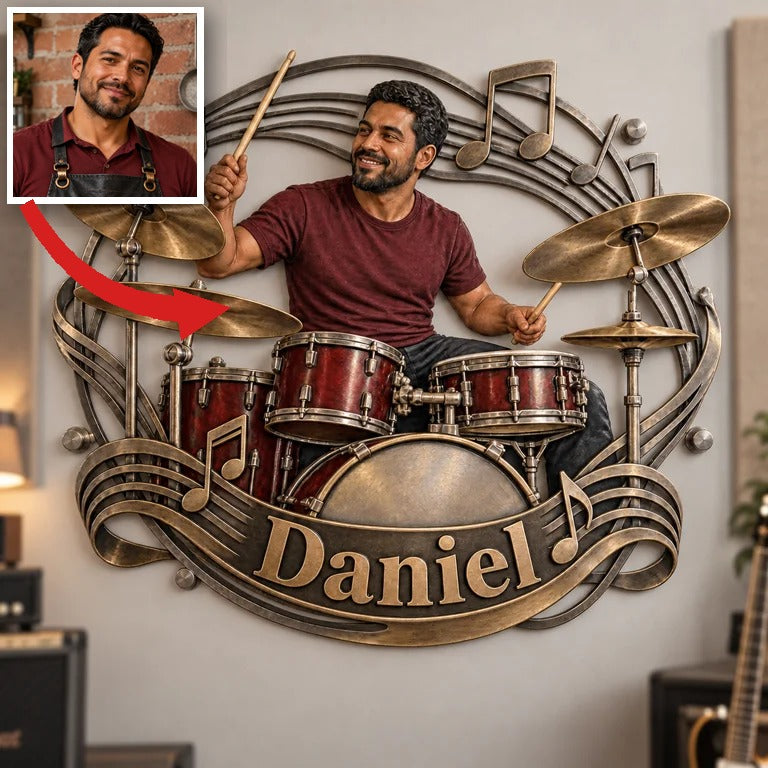 Personalized Custom Photo Drummer 3D Cut Metal Sign - Gift for Men