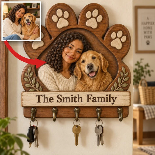 Personalized Dog Key Rack - Paw Shape with 5 Hooks